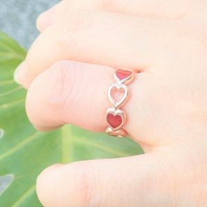 Custom Designed Heart Ring - Red Jade, Rose Gold